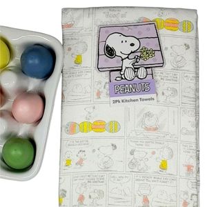 Peanuts Easter Pastel Comics Pack of 2 Kitchen Towels NWT